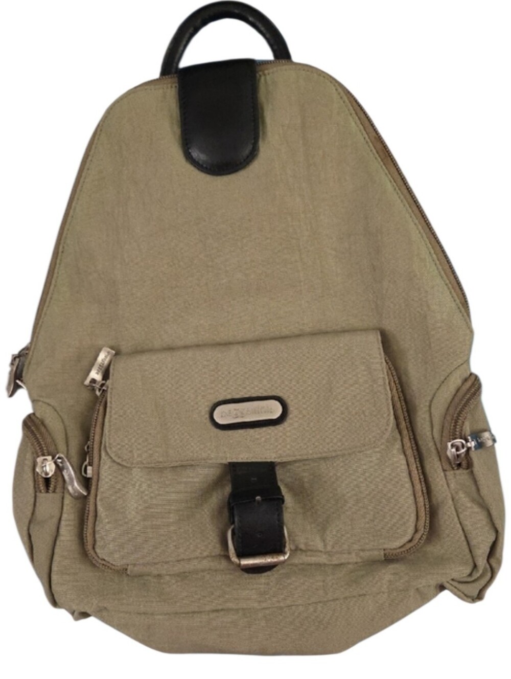 Baggallini Canvas Khaki Backpack with Black Trim